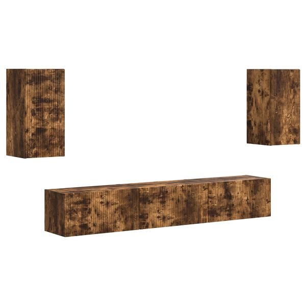 vidaXL Tv-meubelset Wandgemonteerd 5 pcs Gerookt eiken Bewerkt hout