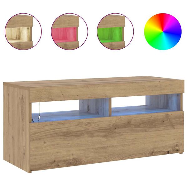 vidaXL Tv-meubel met LED 90x35x40 cm bewerkt hout artisanaal eiken