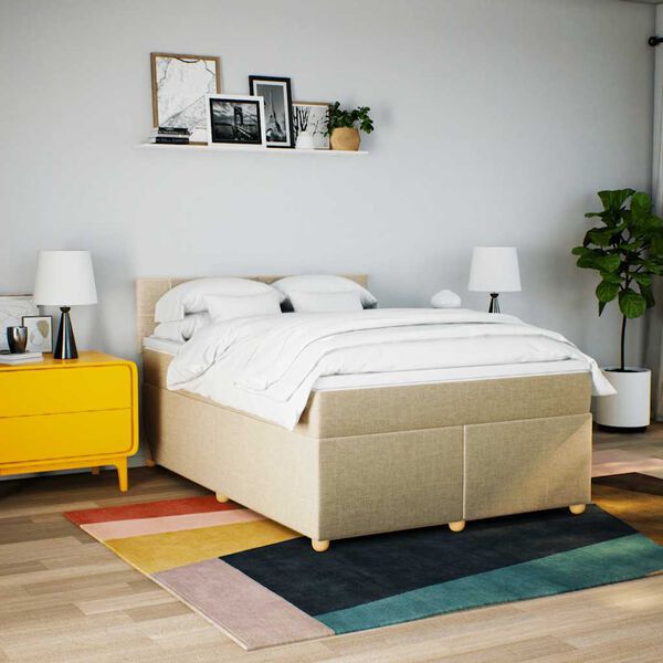 vidaXL Boxspring met matras stof cr&egrave;mekleurig 140x190 cm