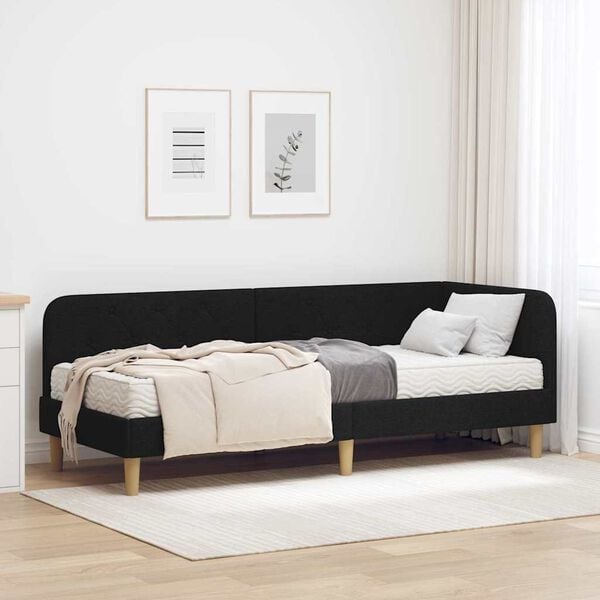 vidaXL Hoekbedframe met matras met hoofdeinde Zwart 80 x 200 cm Stof