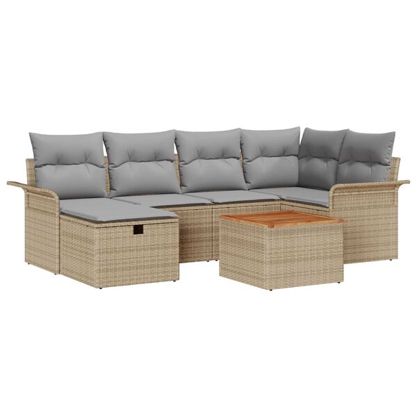 vidaXL Tuin Sofa Set met kussen met opslag 7 pcs Beige Poly riet