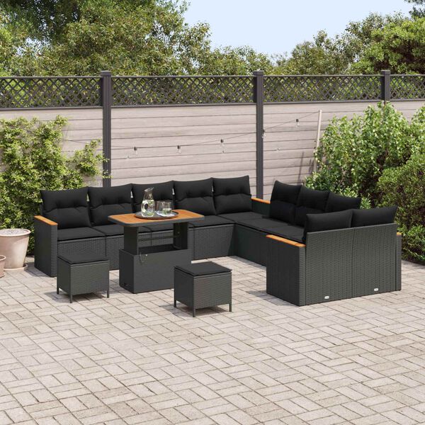 vidaXL Tuinbankenset met kussen 13 pcs Zwart poly rattan
