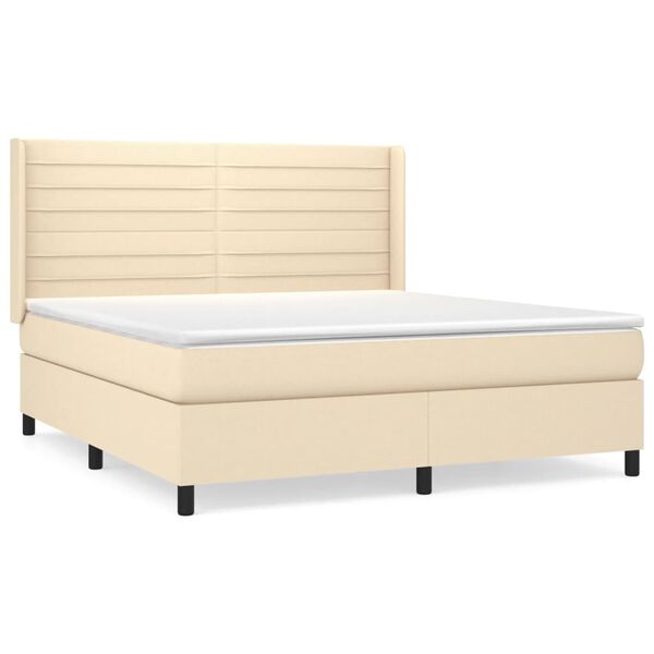 vidaXL Boxspring met matras stof cr&egrave;mekleurig 160x200 cm