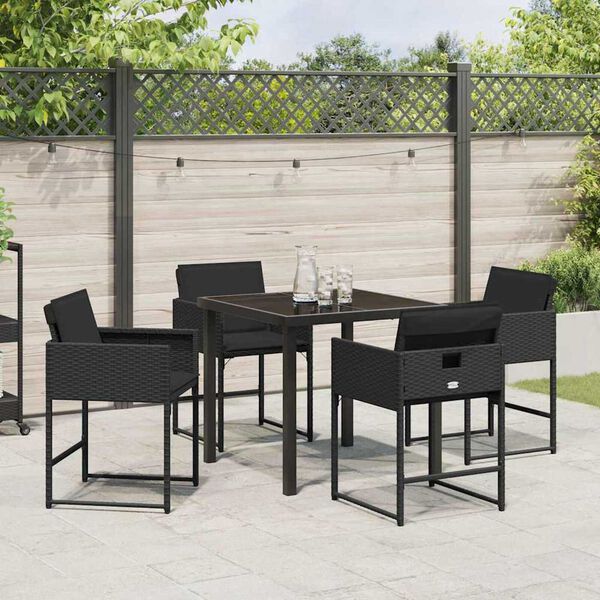 vidaXL Tuin eettafelset 5 pcs Zwart poly rattan