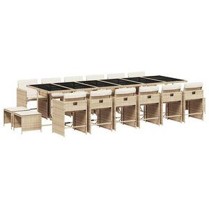 vidaXL 17-delige Tuinset met kussens poly rattan beige