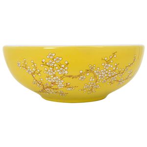 vidaXL Opzetwasbak rond &Phi;41x14 cm keramiek wit en geel