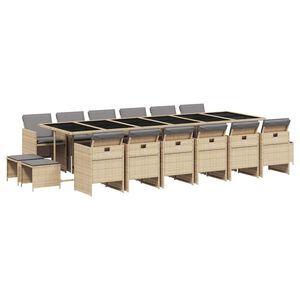 vidaXL 17-delige Tuinset met kussens poly rattan gemengd beige
