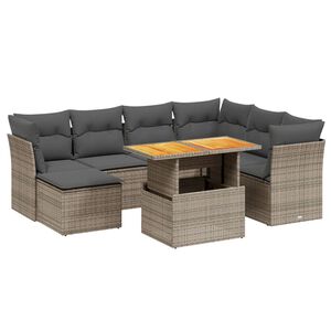 vidaXL 8-delige Loungeset met kussens poly rattan grijs