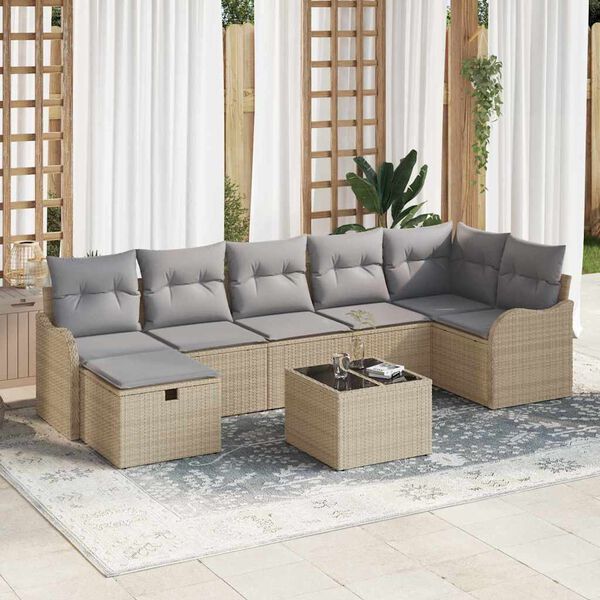 vidaXL Tuin Sofa Set met kussen met opslag 8 pcs Beige Poly riet