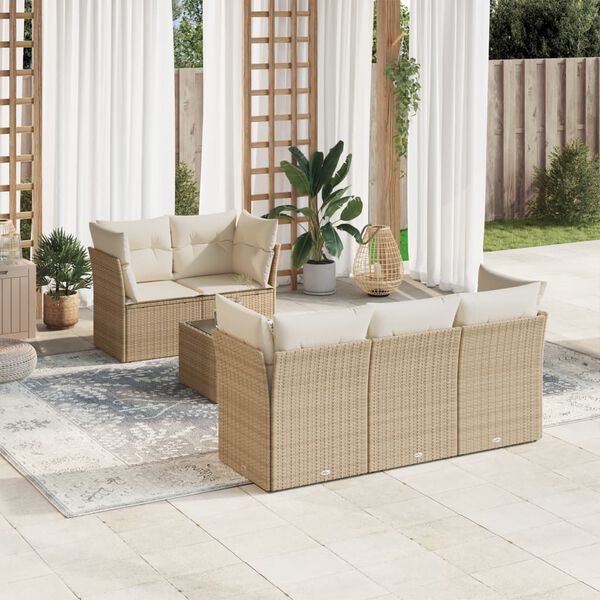 vidaXL 6-delige Loungeset met kussens poly rattan beige