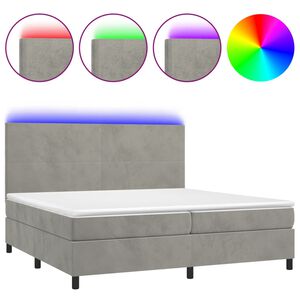 vidaXL Boxspring met matras en LED fluweel lichtgrijs 200x200 cm