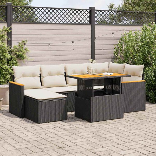 vidaXL 7-delige Loungeset met kussens poly rattan acacia zwart