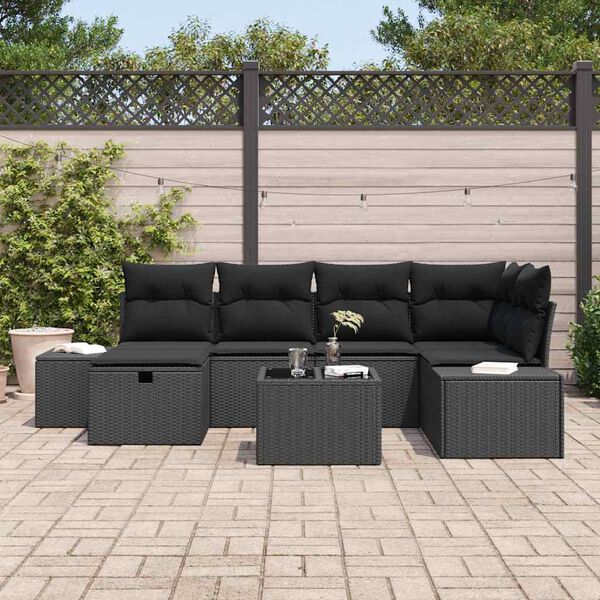 vidaXL Bankstel met kussen 6 pcs poly rattan