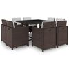 vidaXL 9-delige Tuinset met kussens poly rattan bruin
