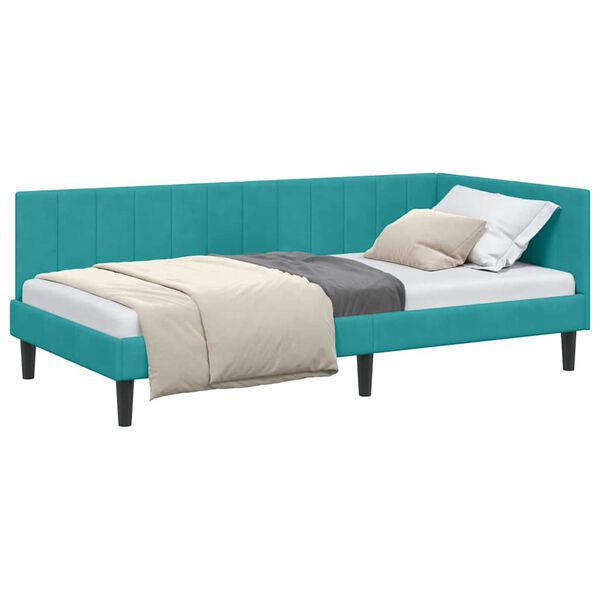 vidaXL Hoekbedframe met hoofdeinde Turquoise 90 cm x 200 cm Fluweel