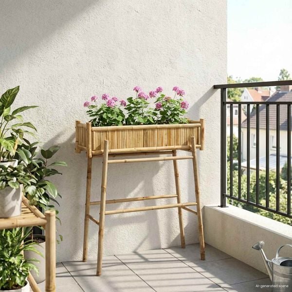 vidaXL Tuinplanter met Houder Naturel 100 x 38 x 114 cm Bamboe