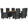 vidaXL 7-delige Tuinset met kussens poly rattan zwart