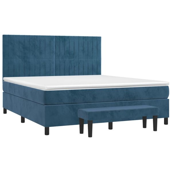 vidaXL Boxspring met matras fluweel donkerblauw 180x200 cm