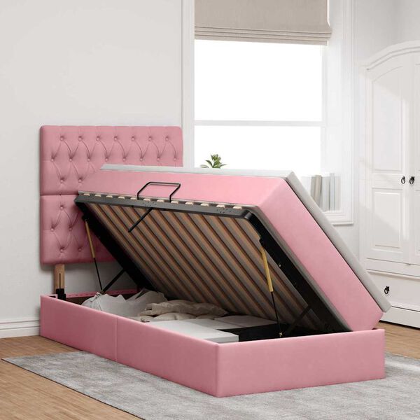 vidaXL Opslag bed met matras met matras Roze 90 x 200 cm Fluweel