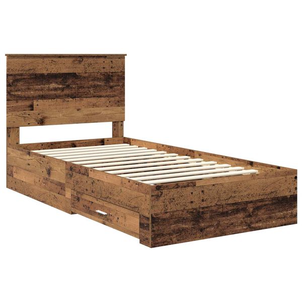 vidaXL Bedframe met hoofdeinde Oudhout 100 x 200 cm Bewerkt hout