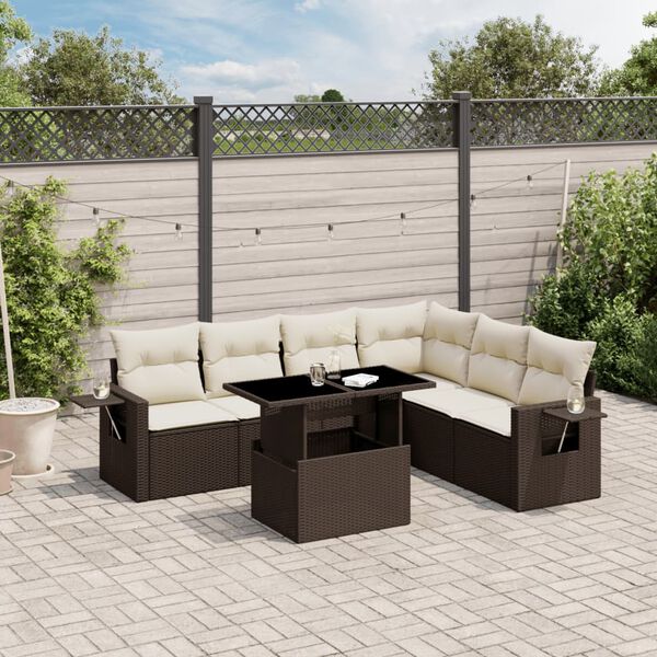 vidaXL 7-delige Loungeset met kussens poly rattan bruin