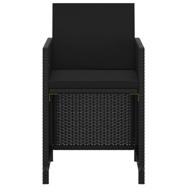 vidaXL 3-delige Tuinset met kussens poly rattan zwart