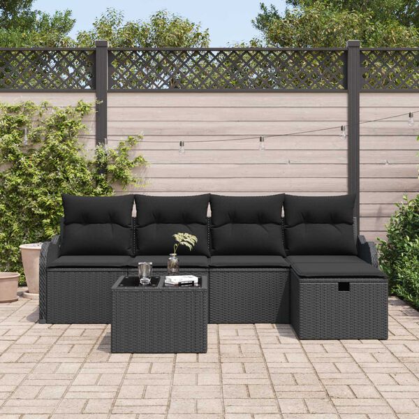 vidaXL Tuin Sofa Set met kussen met opslag 6 pcs Zwart Poly riet