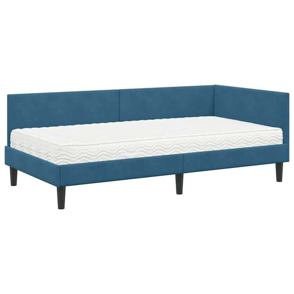 vidaXL Hoekbedframe met Matras Anders 2 pcs Blauw Fluweel