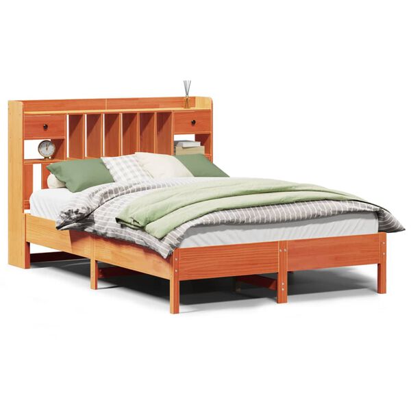 vidaXL Bed met boekenkast zonder matras grenenhout wasbruin 140x190 cm