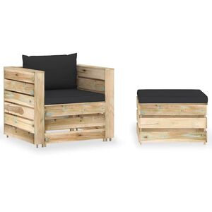 vidaXL 2-delige Loungeset met kussens groen ge&iuml;mpregneerd hout