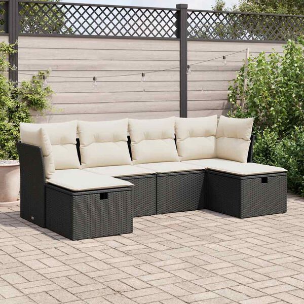 vidaXL 6-delige Loungeset met kussens poly rattan zwart