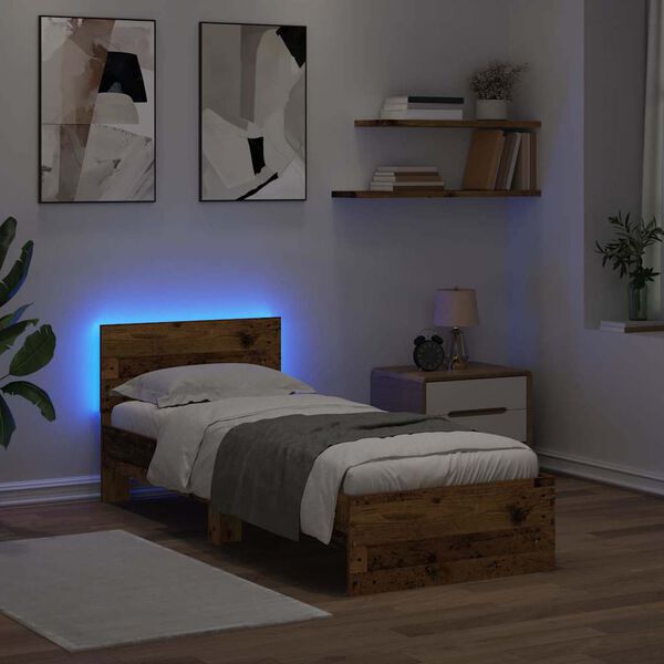 vidaXL Bedframe met hoofdeinde Oud Hout 75 x 190 cm Bewerkt hout