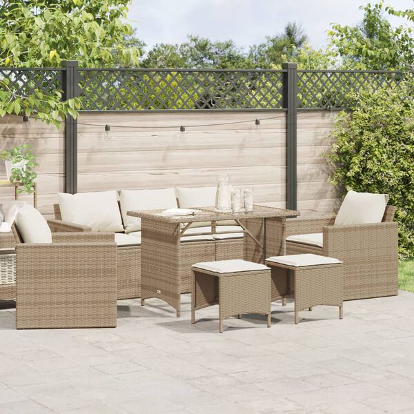 vidaXL 6-delige Loungeset met kussens poly rattan beige