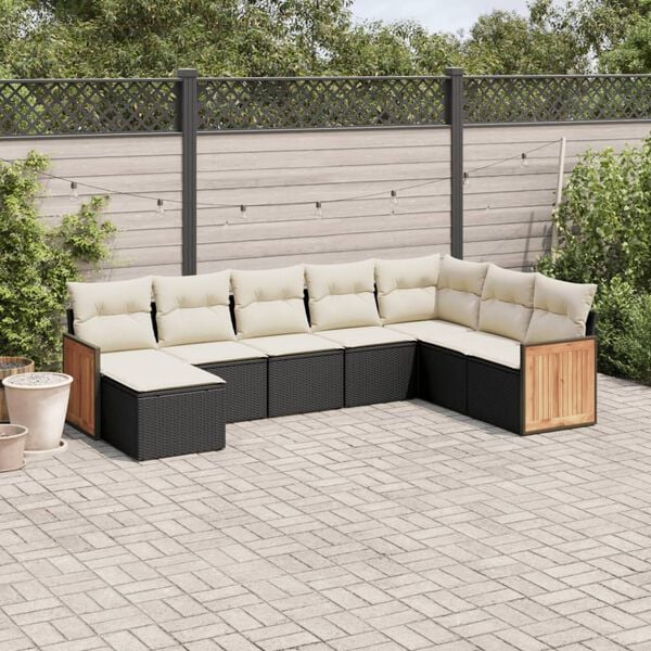 vidaXL 8-delige Loungeset met kussens poly rattan zwart