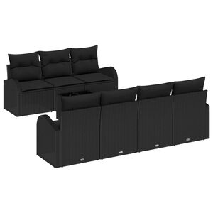vidaXL Tuin Sofa Set met kussen 8 pcs Zwart Poly rattan, staal en glas