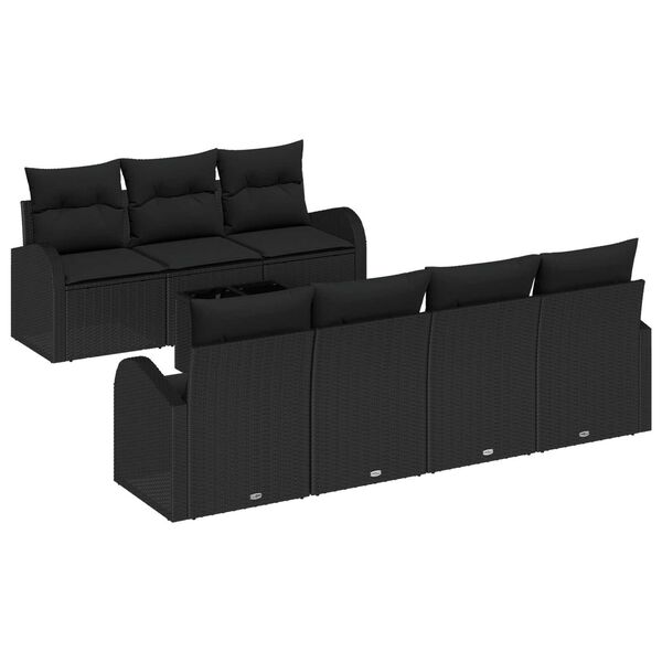 vidaXL Tuin Sofa Set met kussen 8 pcs Zwart Poly rattan, staal en glas