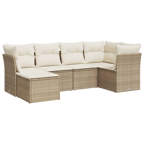 vidaXL 6-delige Loungeset met kussens poly rattan beige