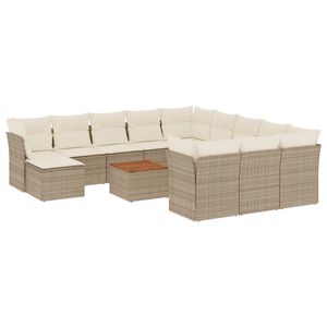 vidaXL 13-delige Loungeset met kussens poly rattan beige