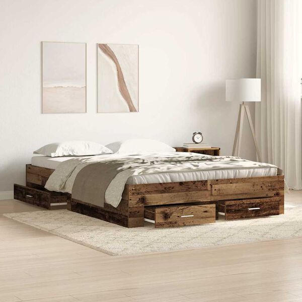 vidaXL Bedframe met lade met opslag Oud Hout 160 x 200 cm Bewerkt hout