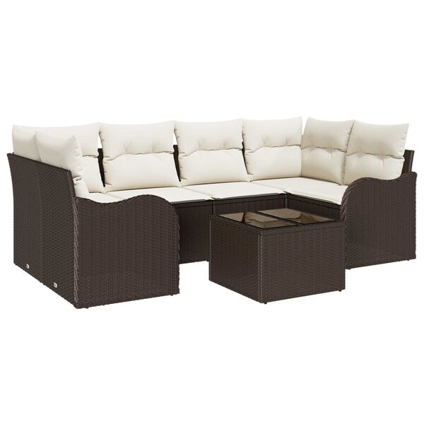 vidaXL Tuin Sofa Set 7 pcs Bruin en Cr&egrave;me Poly rattan, staal en glas