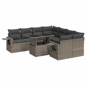 vidaXL 9-delige Loungeset met kussens poly rattan grijs