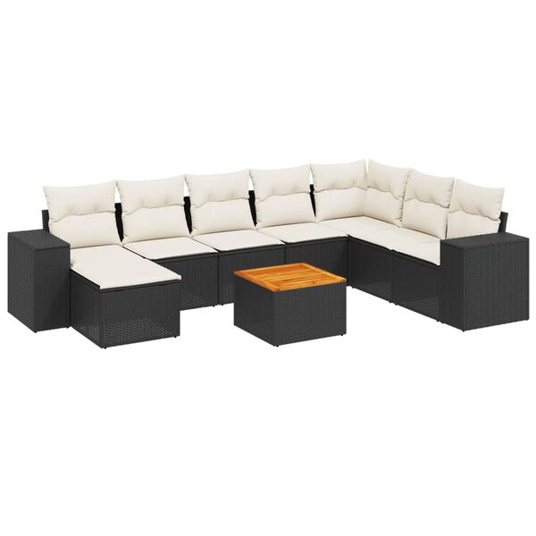 vidaXL 9-delige Loungeset met kussens poly rattan zwart
