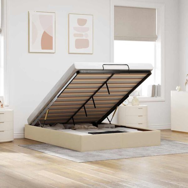 vidaXL Bedframe zonder matras 140x190 cm stof crèmekleurig