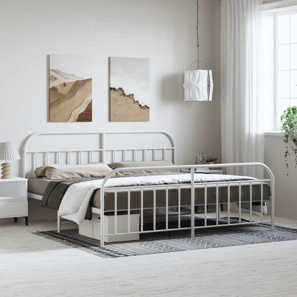 vidaXL Bedframe met hoofd- en voeteneinde metaal wit 193x203 cm