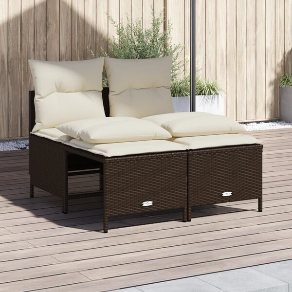 vidaXL 4-delige Loungeset met kussens poly rattan bruin