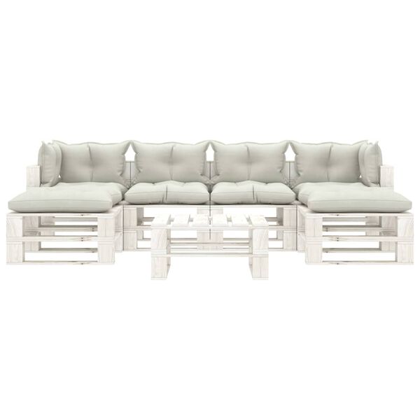 vidaXL 7-delige Loungeset met beige kussens pallet hout