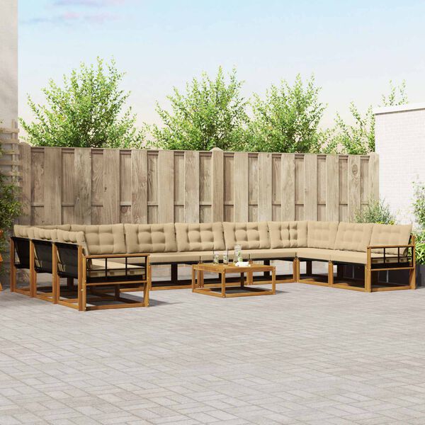 vidaXL Buiten bankenset met kussen 11 pcs Natuurlijk en Beige