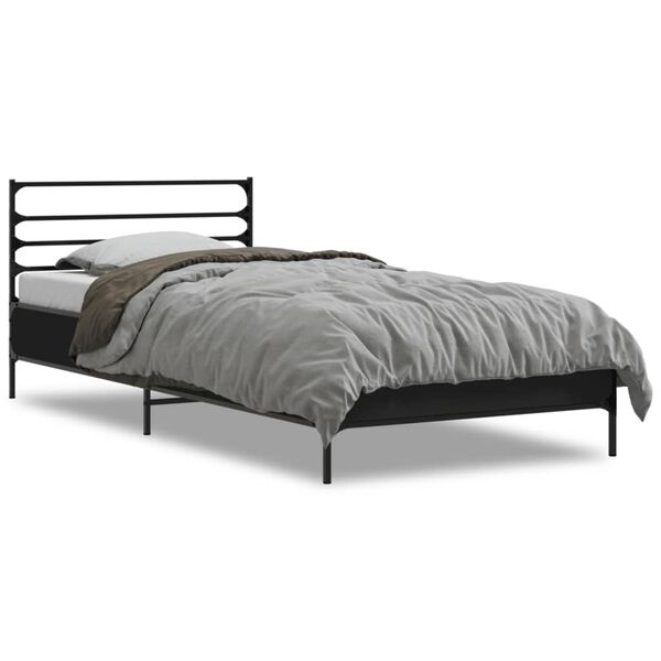vidaXL Bedframe bewerkt hout en metaal zwart 90x200 cm