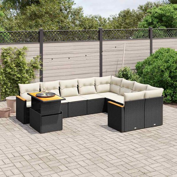 vidaXL 10-delige Loungeset met kussens poly rattan zwart