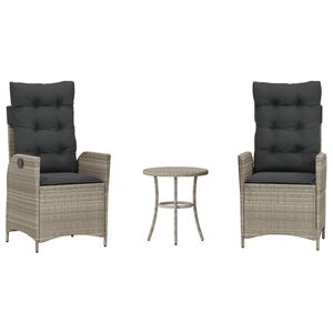 vidaXL 3-delige Bistroset met kussens poly rattan lichtgrijs
